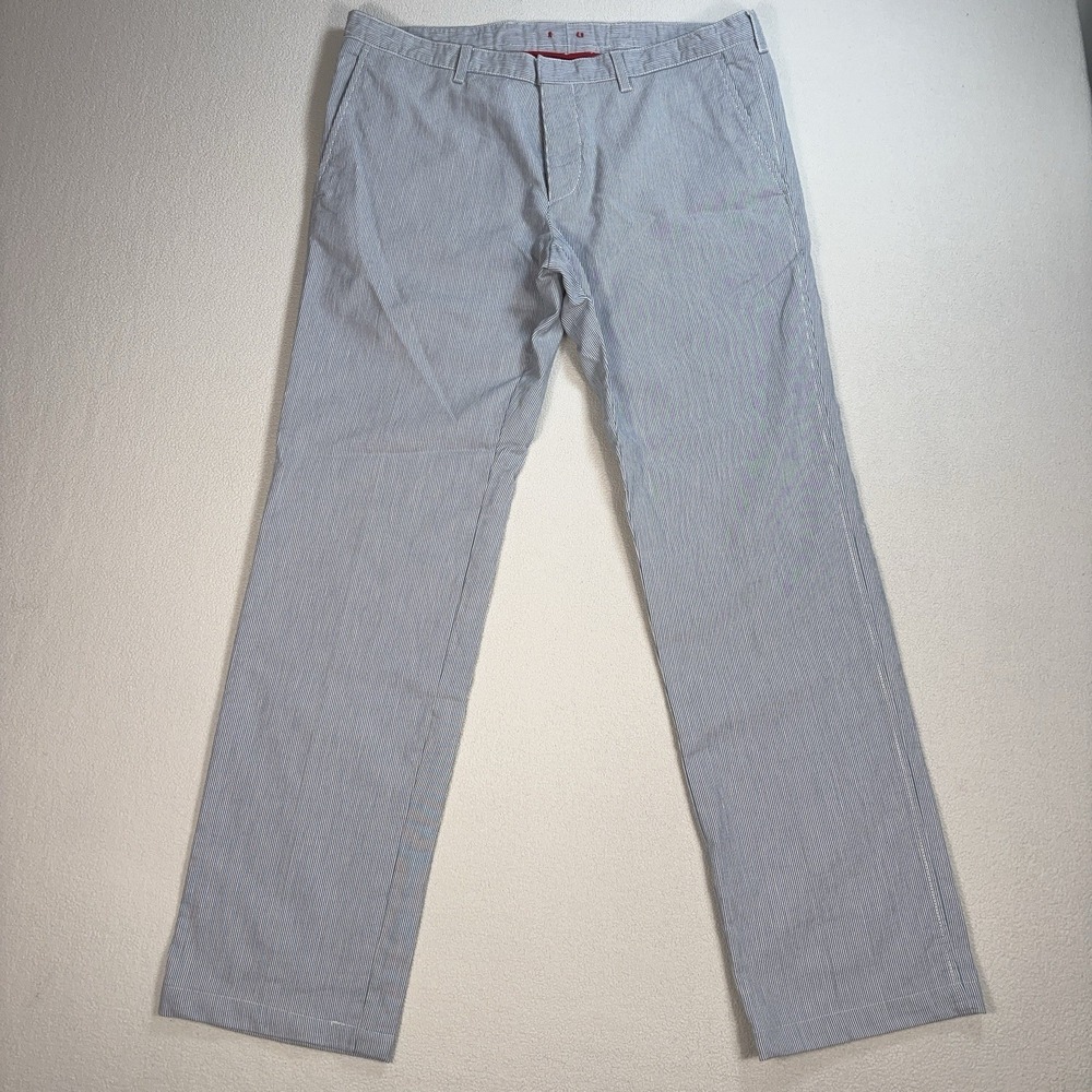Prada Cotton-Linen Pants‎ Men's 54 / 37x32 Light Blue Micro-Stripe Straight
